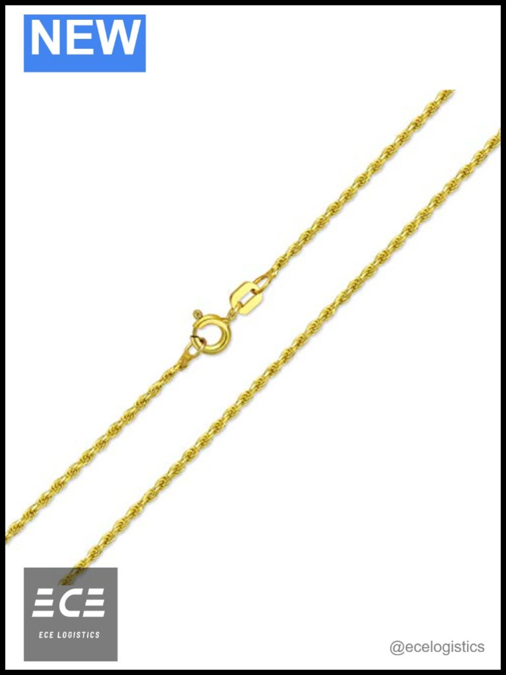925 Sterling Silver Gold Plated Rope Chain Necklace 18 Inch